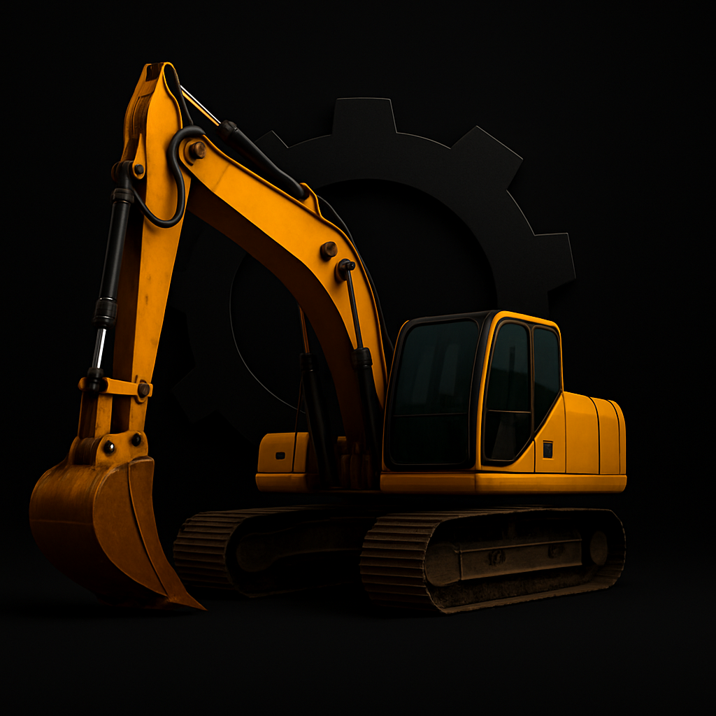 Экскаватор на тёмном фоне в фирменном стиле
